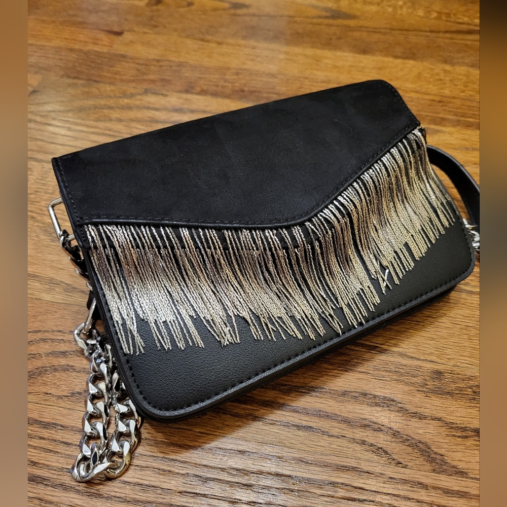 Topshop Remy Chain Flap Faux Leather Crossbody Bag Purse Black Small